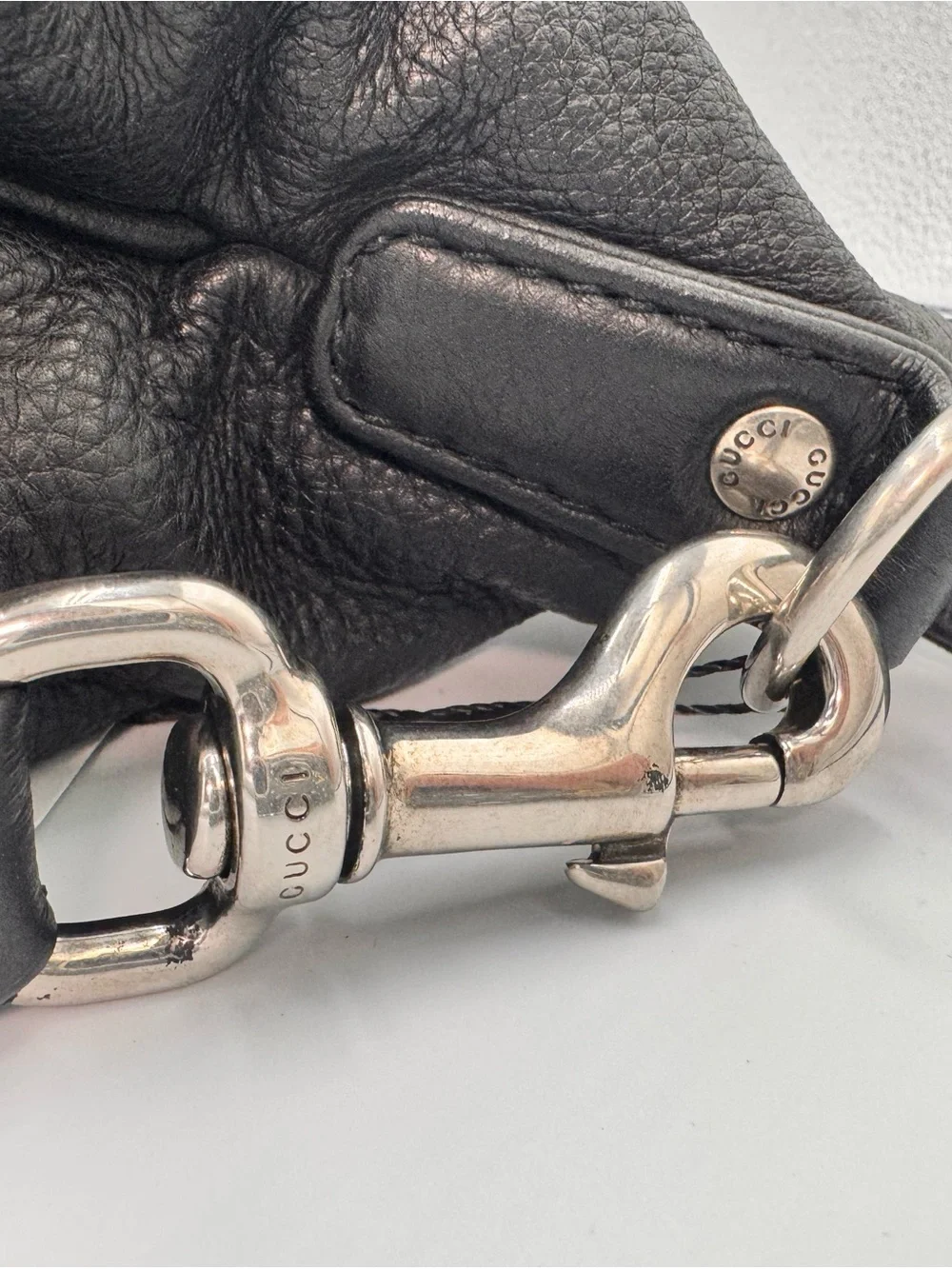 Gucci Black Leather Large Hobo Shoulder Bag Silver Hardware